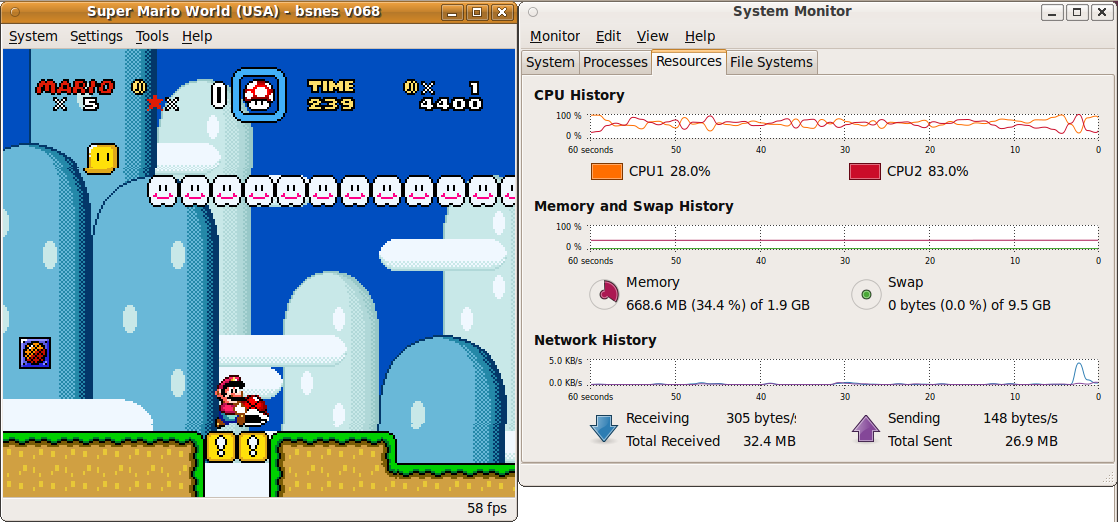 BSNES with my system monitor